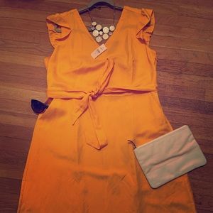 Loft yellow keyhole button back linen dress